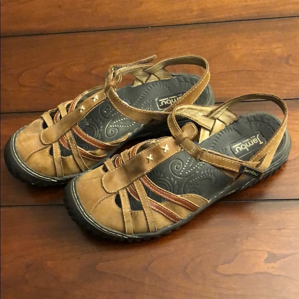 Jambu Tan Leather Sandal sz6